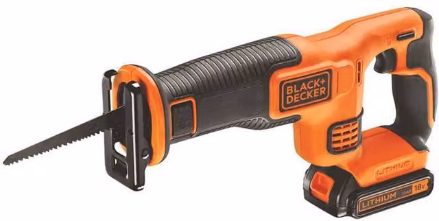 Black+Decker 18V PowerConnect Reciprocating Saw with 1.5Ah Rechargeable Battery in Black and Orange – 1