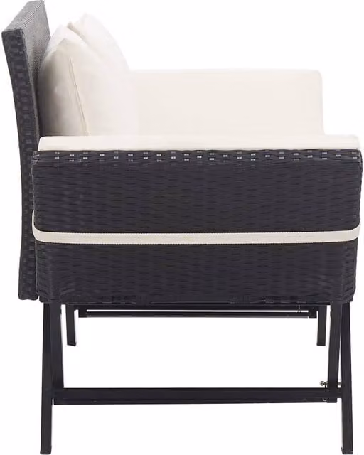 Berkfield Home Beautiful Garden Bench with Cushions in Black Poly Rattan, W: 176 cm, D: 70 cm, H: 80 cm