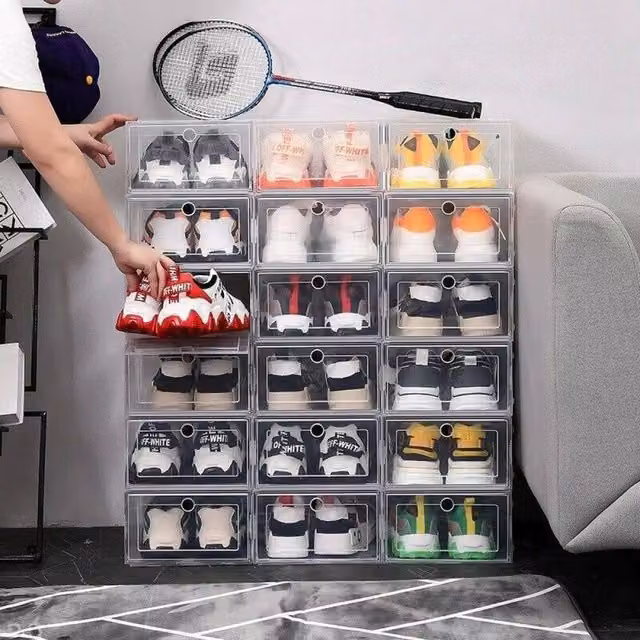 VOGREX 6-Piece Stackable Plastic Shoe Storage Organiser Drawers in Transparent