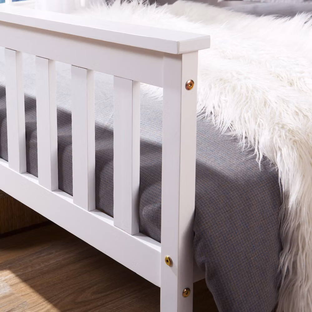 Aosom.UK Solid Pine Small Single Bed Frame with Headboard and Footboard in White – 5