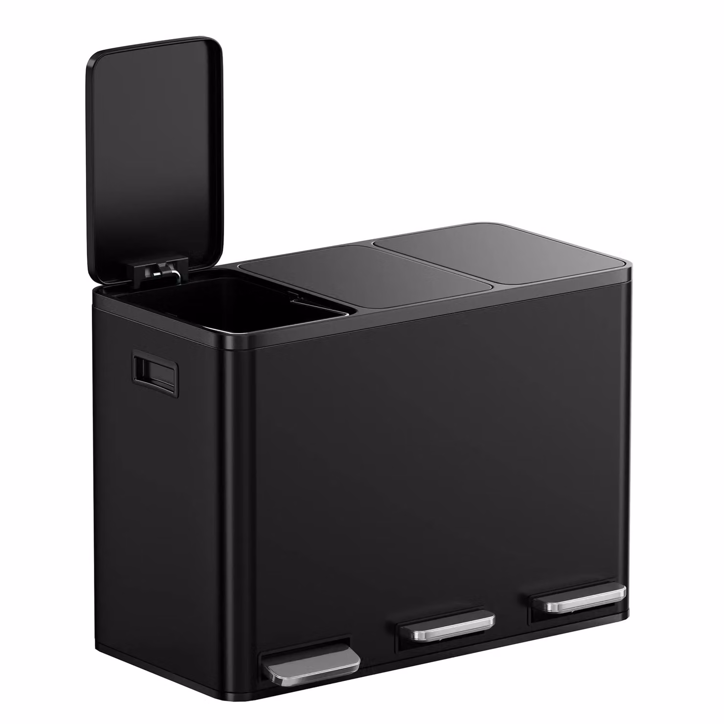 VonHaus 45L 3 Compartment Waste and Recycling Kitchen Bin in Black (3 x 15L) – 8
