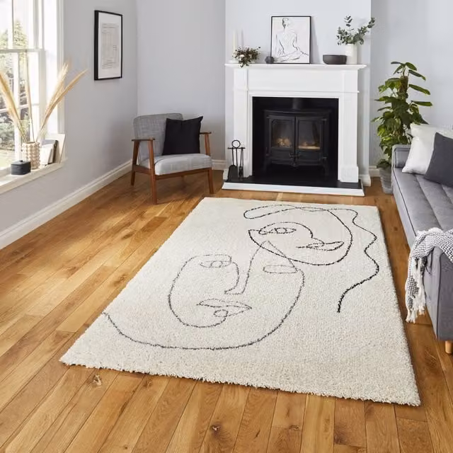 Terrys Modern Abstract Rectangular Rug in Cream, Grey and White