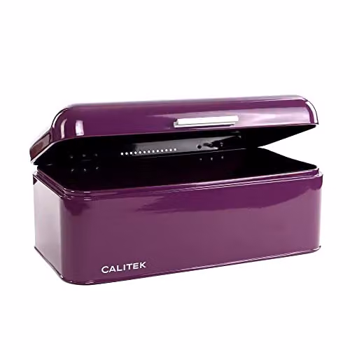Calitek Vintage Style Ventilated Bread Bin in Purple Coated Carbon Steel, W: 42.0 cm, D: 22.5 cm, H: 17.0 cm – 1