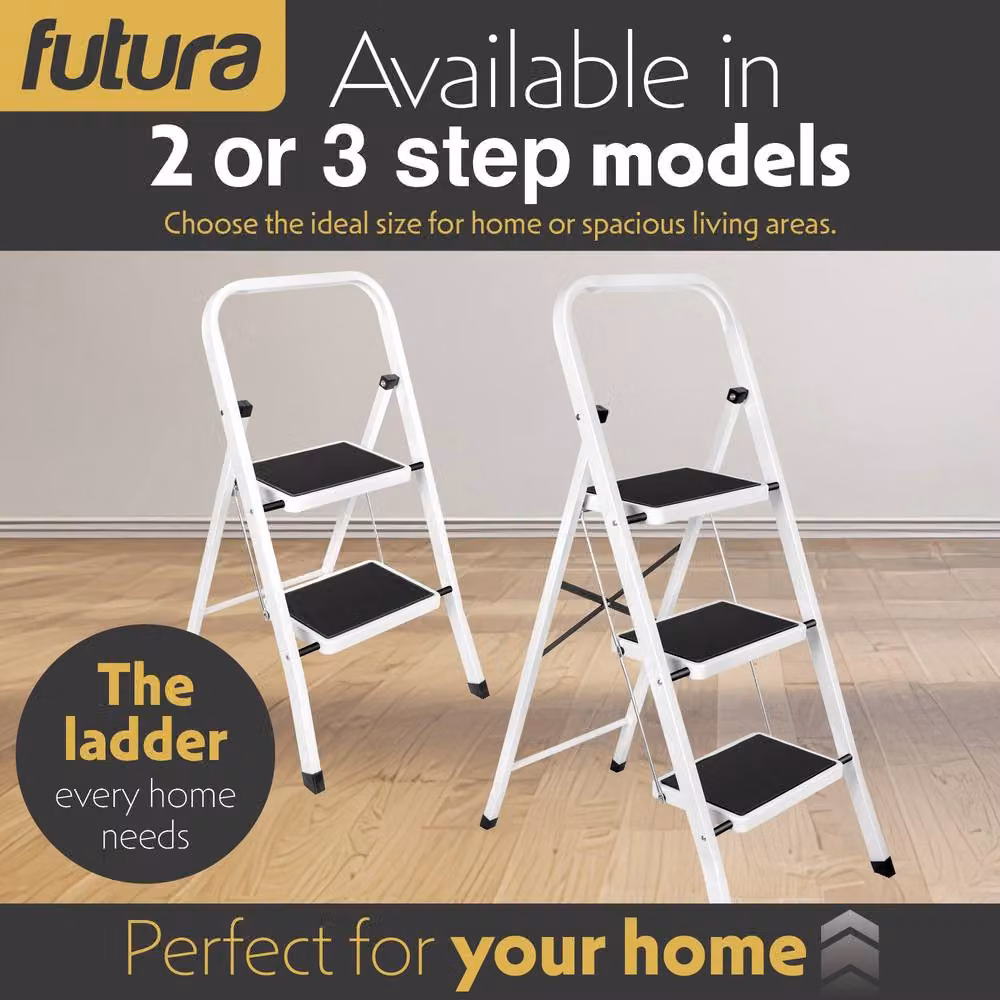 Futura 3 Step Heavy-Duty Steel Folding Step Ladder in White – 8