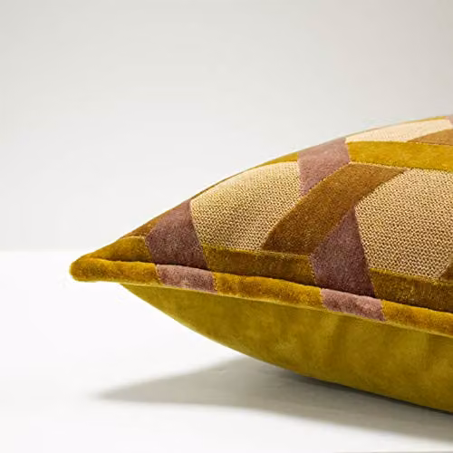Paoletti Delano Geometric Velvet Cushion in Yellow and Pink, W: 60 cm, H: 40 cm, D: 40 cm – 2