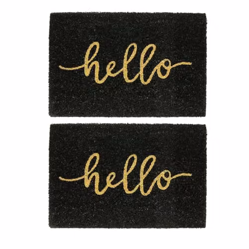 Nicola Spring Hello Black Coir Door Mats, Pack of 2, W/D: 60 x 40 cm