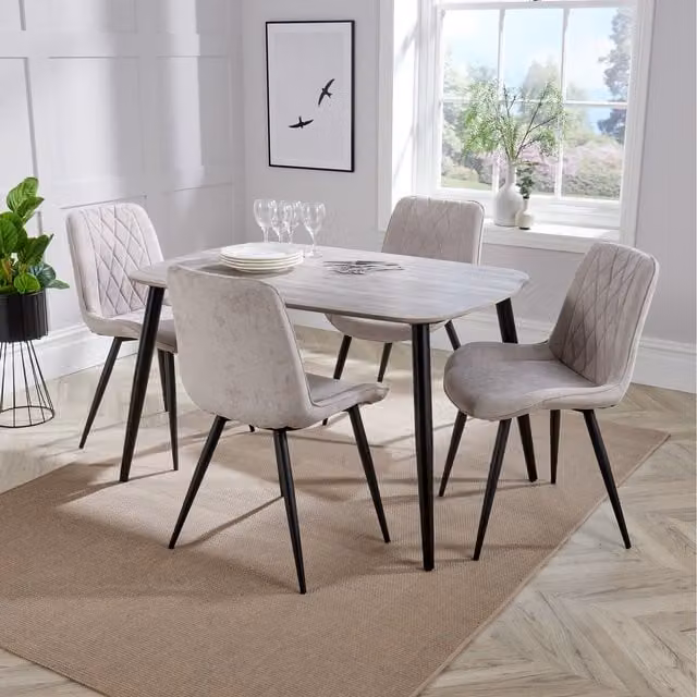 Core Products Ltd Aspen Oak Effect Rectangular Dining Table and 4 Diamond Stitch Fabric Chair Set - Natural