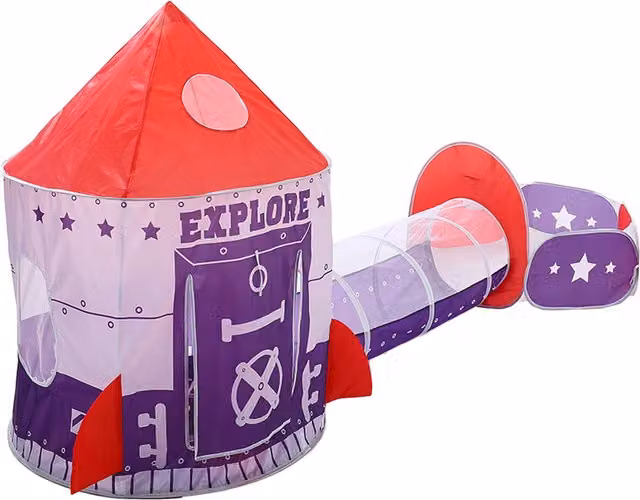 Kidkid Spaceship Design Crawl Tunnel and Play Tent in Red, Purple and White