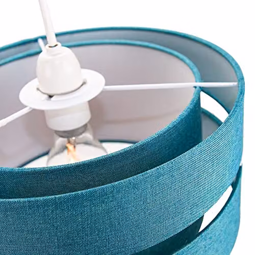 Happy Homewares Contemporary Petrol Blue Linen Fabric Triple Tier Ceiling Pendant Light Shade, Diameter: 26 cm – 2