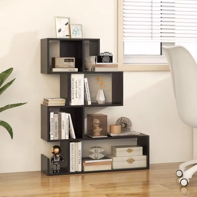 COSTWAY 5-Tier Geometric Cube Bookshelf in Black