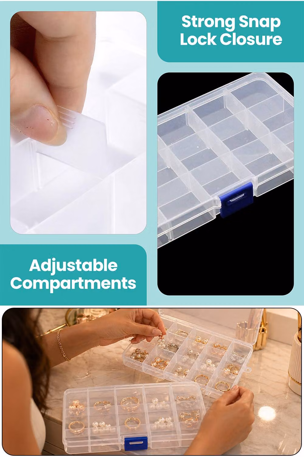 Neel Blue 15-Slot Compartment Craft and Jewellery Storage Box in Clear Plastic – 3
