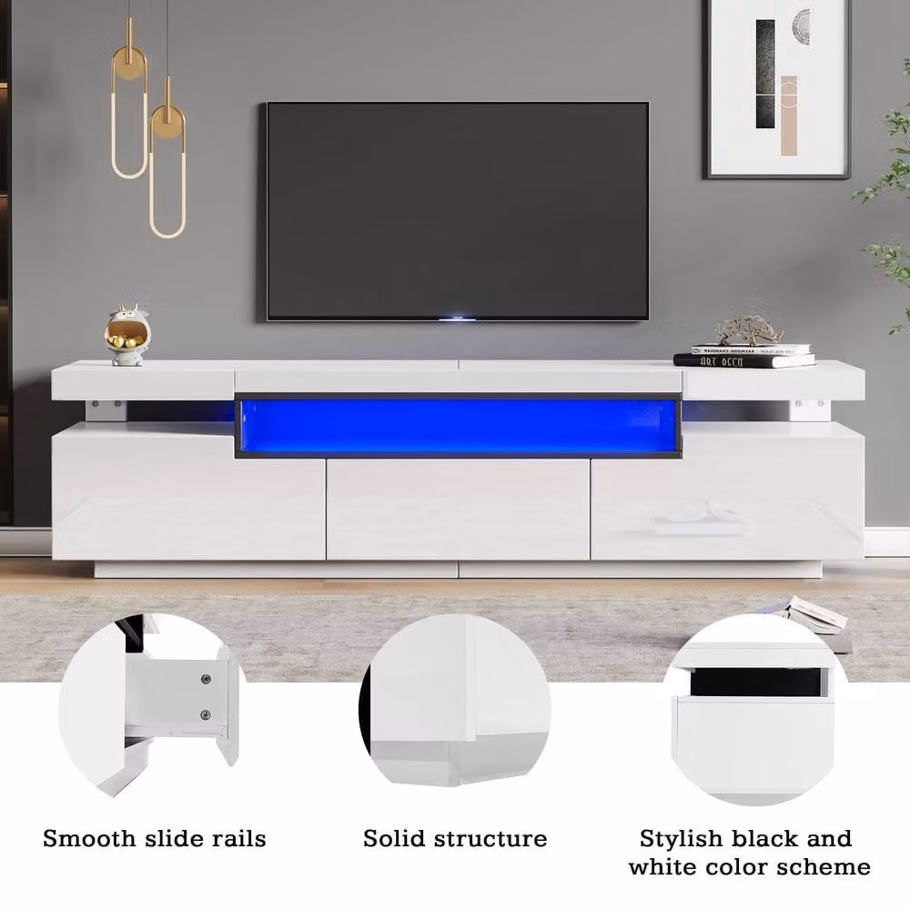 Merax White High Gloss LED TV Stand with 3 Drawers, W/D/H: 160 x 39 x 42 cm – 2