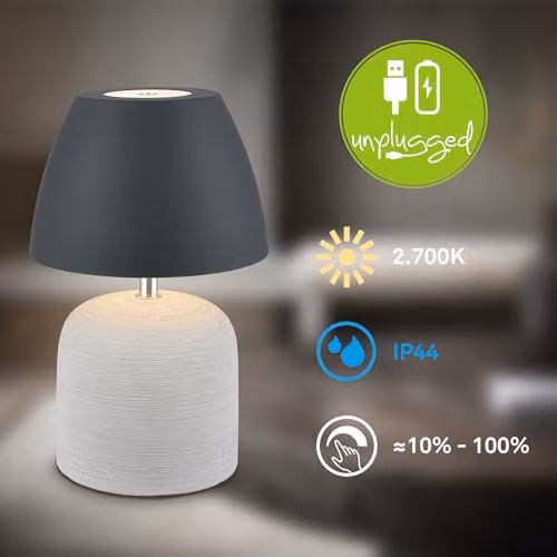 Briloner Rechargeable LED Table Lamp with Ceramic Base, Dimmable Touch Control, IP44 Outdoor Use, Grey-Anthracite, H 22 cm x W 13.5 cm x D 13.5 cm – 7