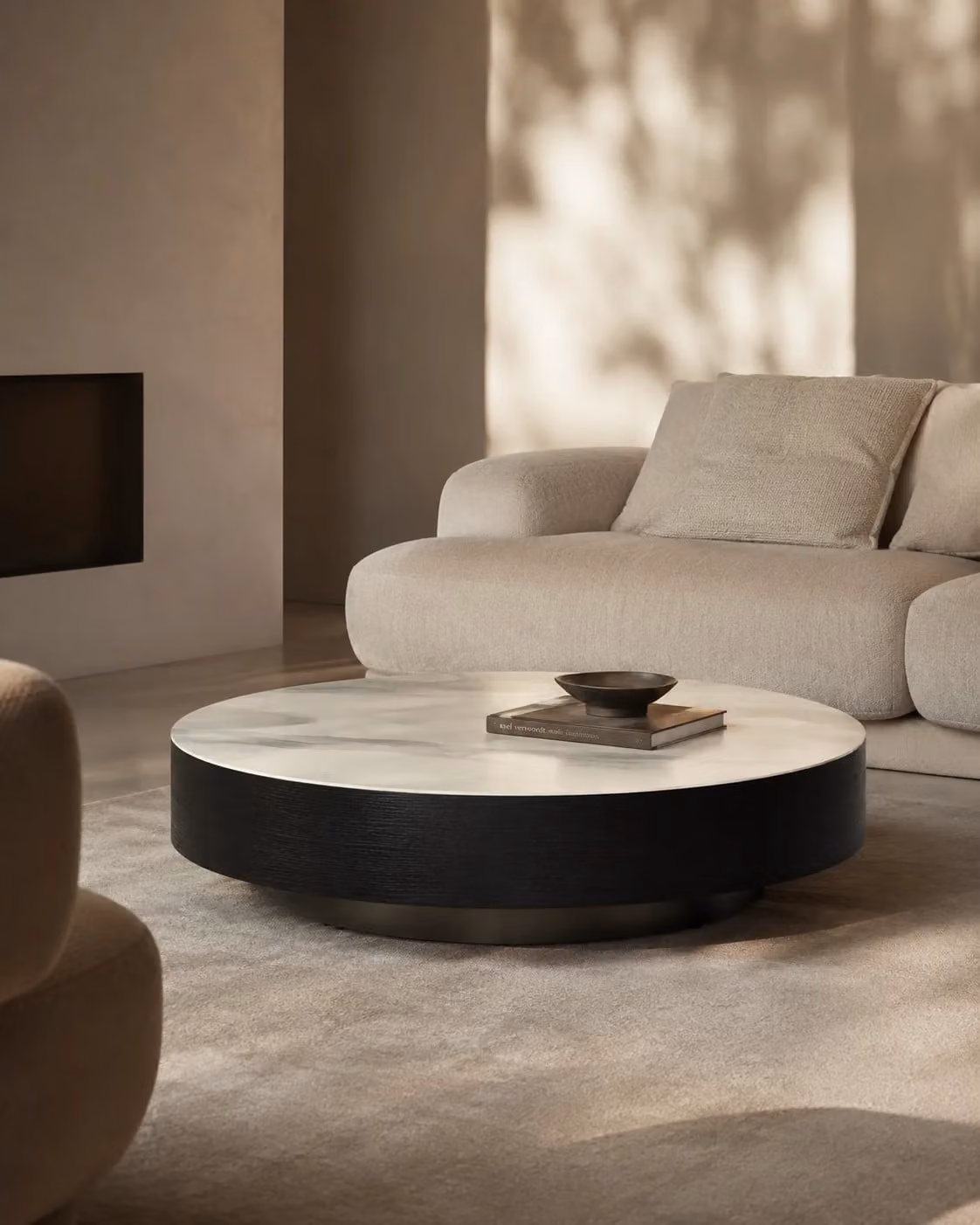 Tommy Franks Coin Coffee Table in White and Grey Round Ceramic and Metal Design
