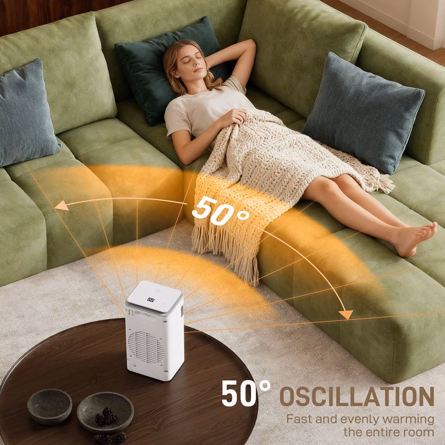 HOMCOM 1500W Ceramic Electric Fan Space Heater with Flame Effect and Oscillation, White – 6