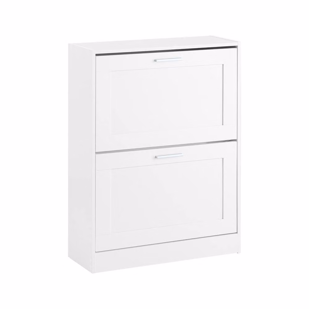 SoBuy Slim White Shoe Cabinet with Tilting Compartments and Internal Shelves, H 80 x W 60 x D 25 cm – 2