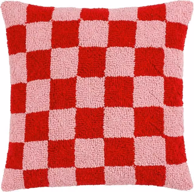 Heya Home Check Knitted Square Cushion in Red and Pink with Removable Cover