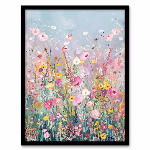 Artery8 Delicate Wildflower Field Floral Framed Wall Art Print, Multicolour, W: 21 cm, H: 29.7 cm – 1