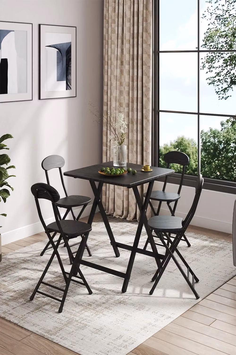 Living and Home 5-Piece Folding Bistro Dining Set with Square Table and 4 Chairs in Black – 2