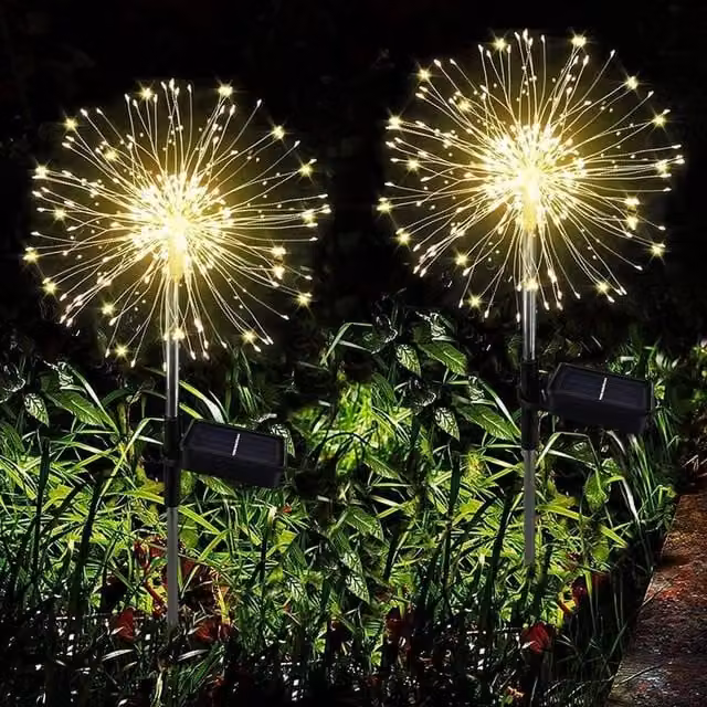SPETLEK 2x 150 LED Solar Powered Firework Garden Path Lights in Warm White – 1