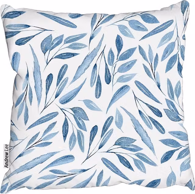 Andrew Lee Blue Watercolour Floral Branches Square Cushion, W: 60 cm, H: 60 cm