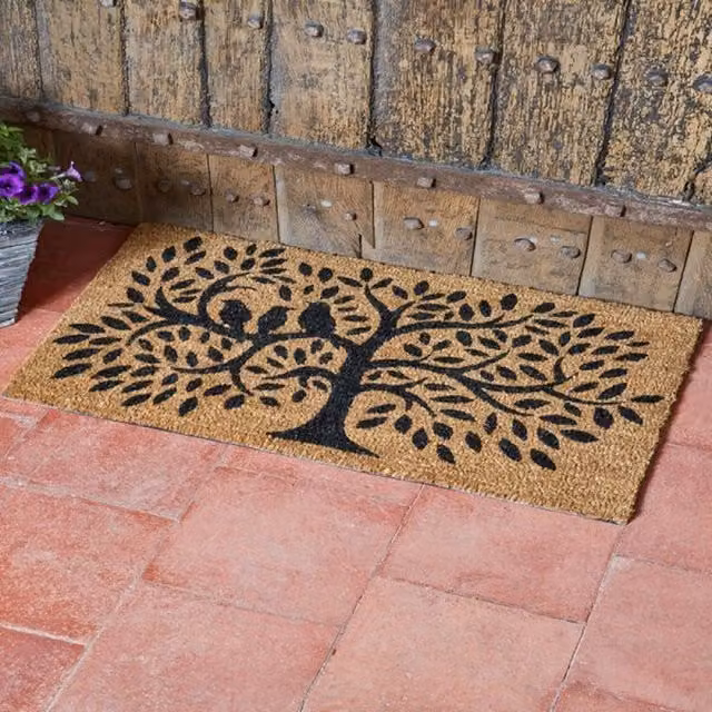 Garden Mile Heavy Duty Rectangular Coir Door Mat with Brown and Black Bird Graphic