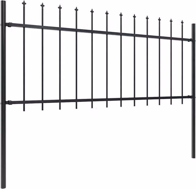 Berkfield Home Black Powder-Coated Steel Spear Top Garden Fence, W: 8.5 m, H: 0.8 m – 1