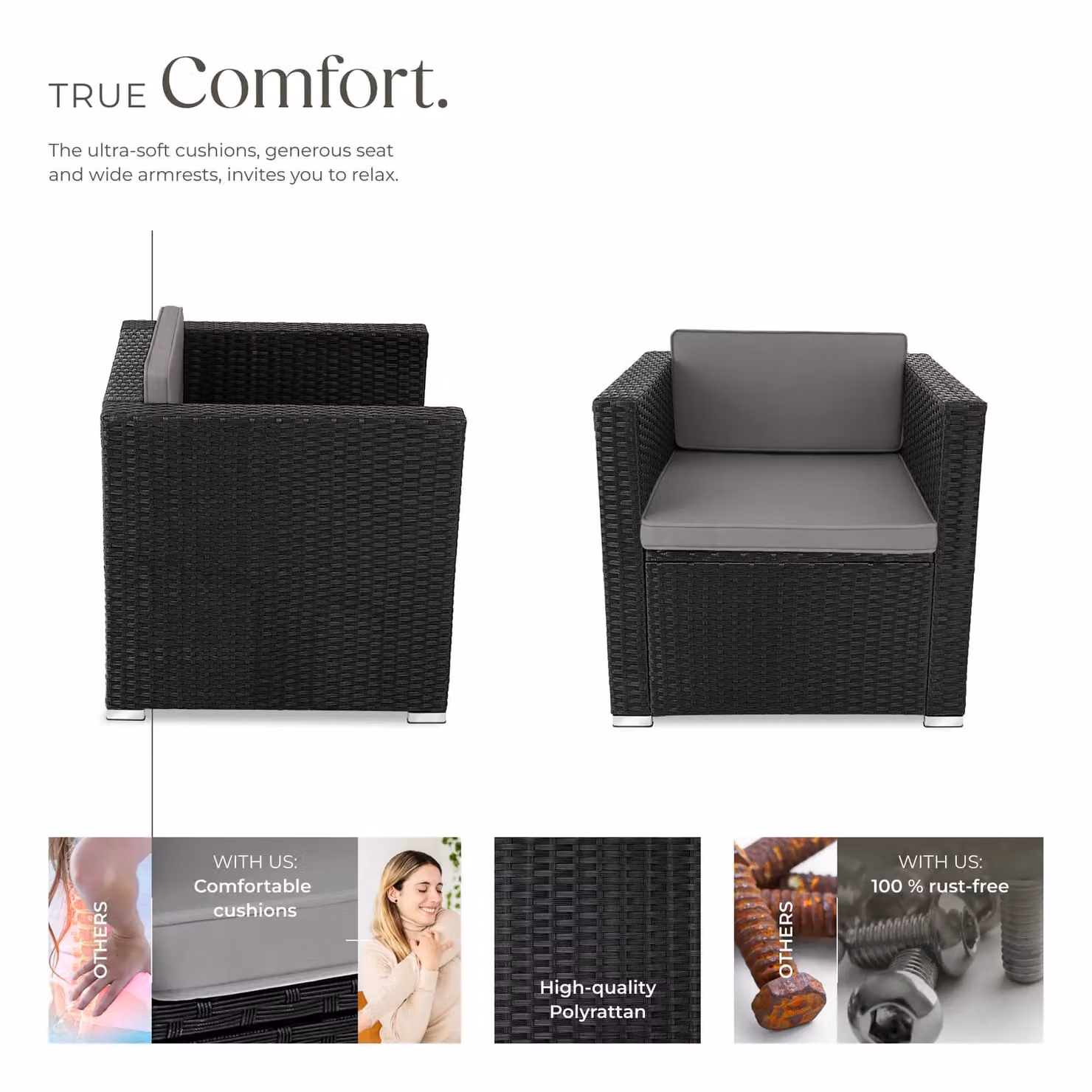 tectake Lignano Rattan Garden Armchair in Black – 3