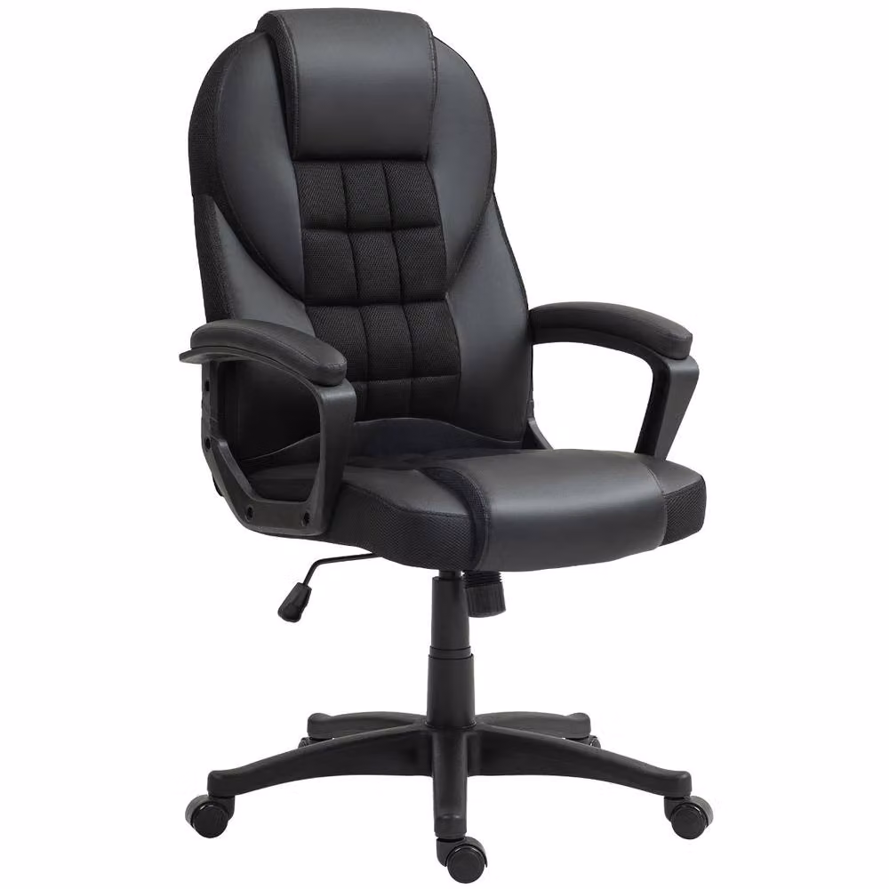 Rolipo Modern Faux Leather Task Chair in Black with Armrests and Castors – 2