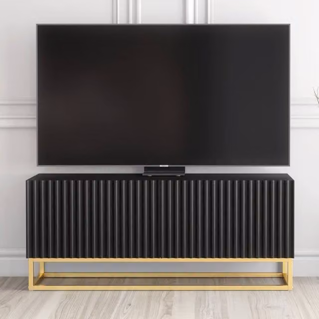Creative Furniture Ripple Modern TV Unit in Black and Gold with Fluted Doors, W/D/H: 100 x 45 x 35 cm – 1