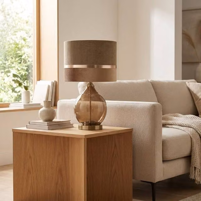 Garden Greatness Champagne Velvet Stripe Table Lamp in Gold and Brown