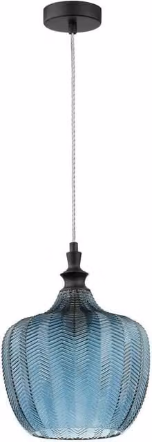 Nova Luce Loni Dome Pendant Light in Matt Black Metal and Blue Glass with E27 LED Compatibility – 1