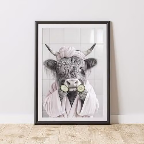 60 Second Makeover Highland Cow Pink Robe Illustration Paper Poster, W: 21.0 cm, H: 29.7 cm