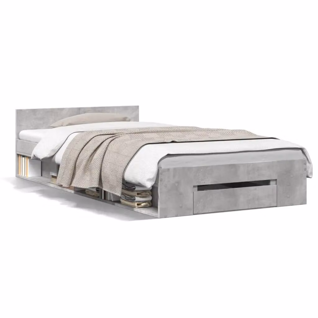 Berkfield Home Modern Bed Frame with Drawer in Concrete Grey, W/D/H: 90 x 200 cm – 2
