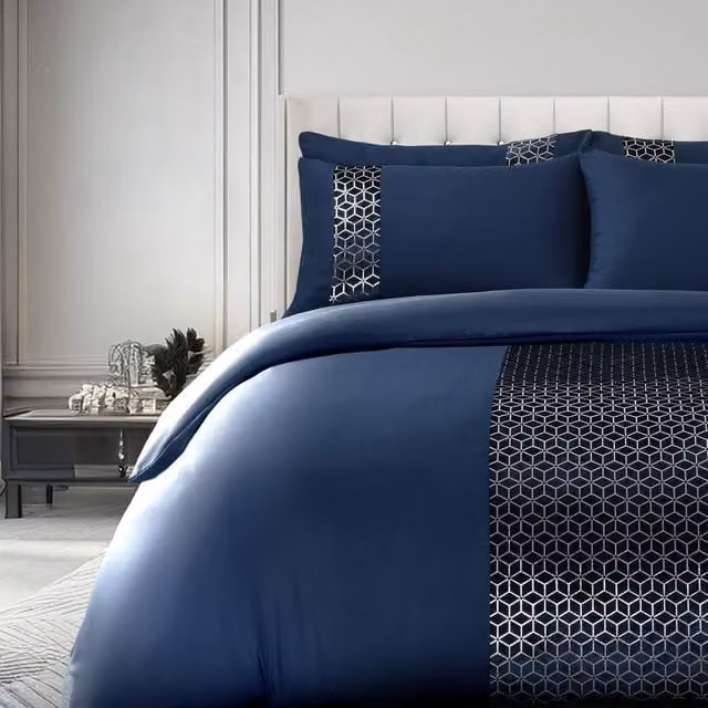 Velosso Foil Printed Luxury Bedding Set in Blue, including Duvet Cover and Pillowcase, W/D/H: 135 x 200 cm and 90 x 190 cm