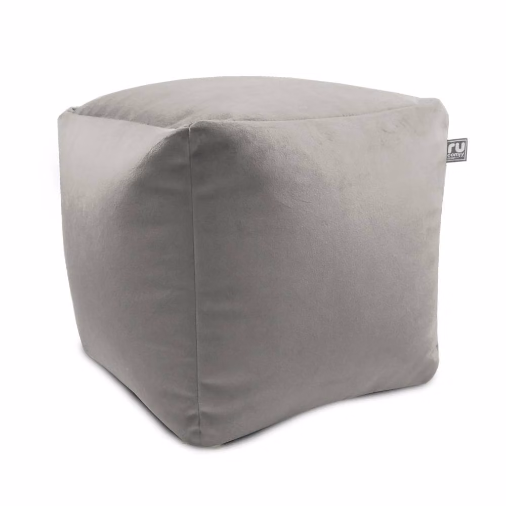 rucomfy Velvet Cube Bean Bag Pouffe in Light Grey with Removable Cover – 2