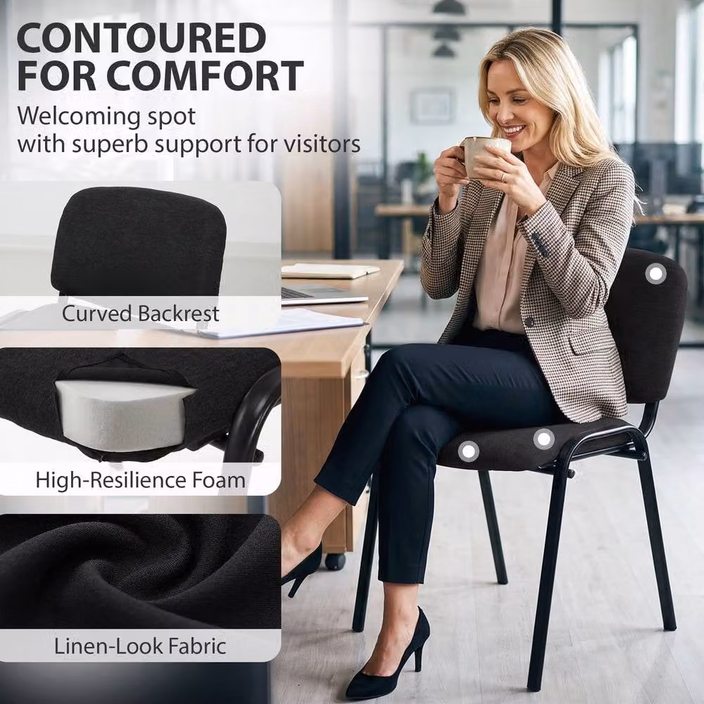 STILVORA Stackable Office Chair with Curved Backrest in Black Polyester Fabric – 6
