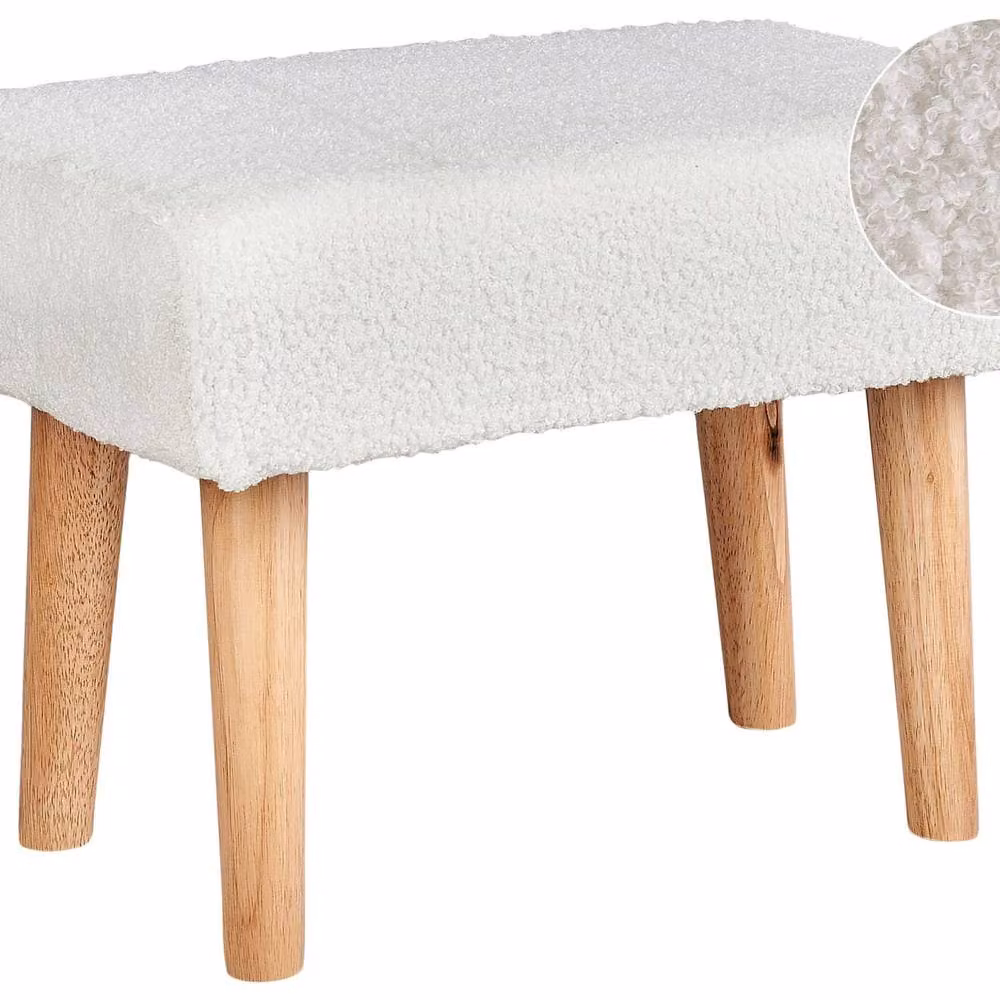 Wyld and Coco Nordic White Bouclé Footstool with Rubberwood Legs – 2