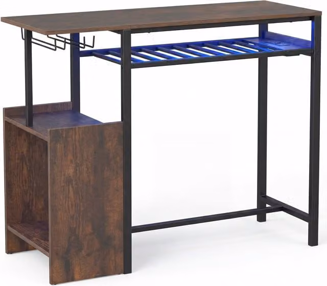 COSTWAY Industrial Rectangular Counter Height Pub Dining Table in Brown