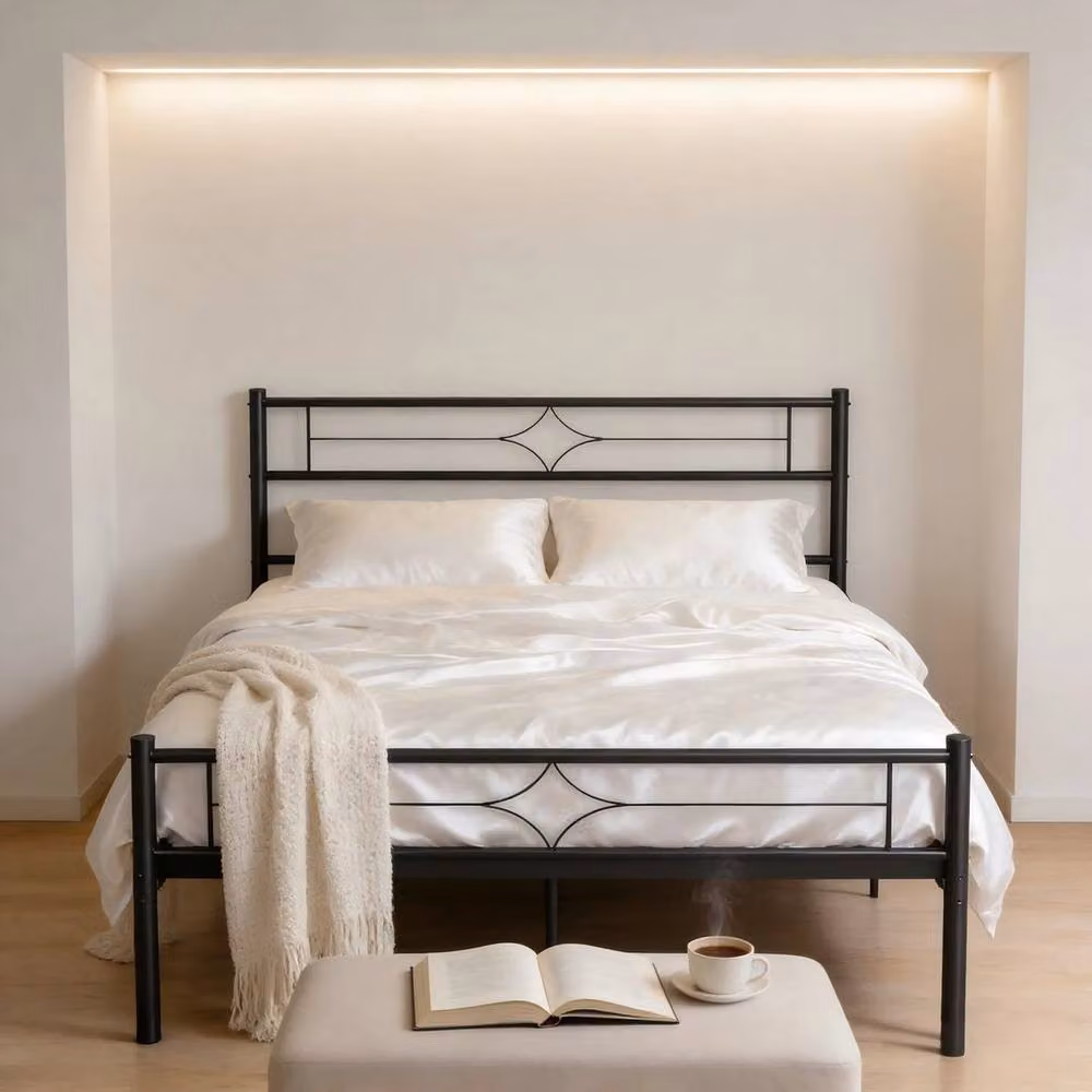 FLAVORA Metal Small Double Bed Frame, Black, W/D/H: 140 x 190 x 135 cm – 3