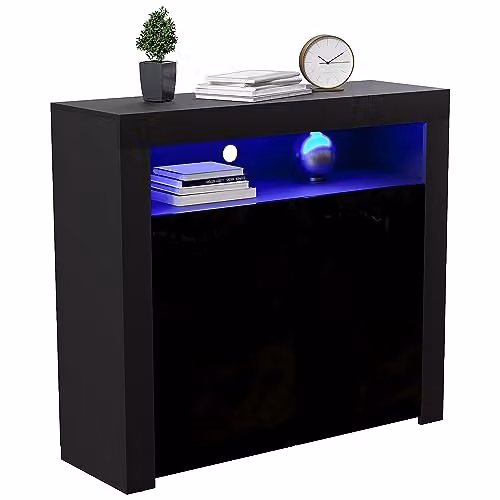 Vida Designs Nova 2 Door Modern High Gloss Black LED Sideboard with Integrated RGB Lighting, W/D/H: 107 x 35 x 97 cm – 4