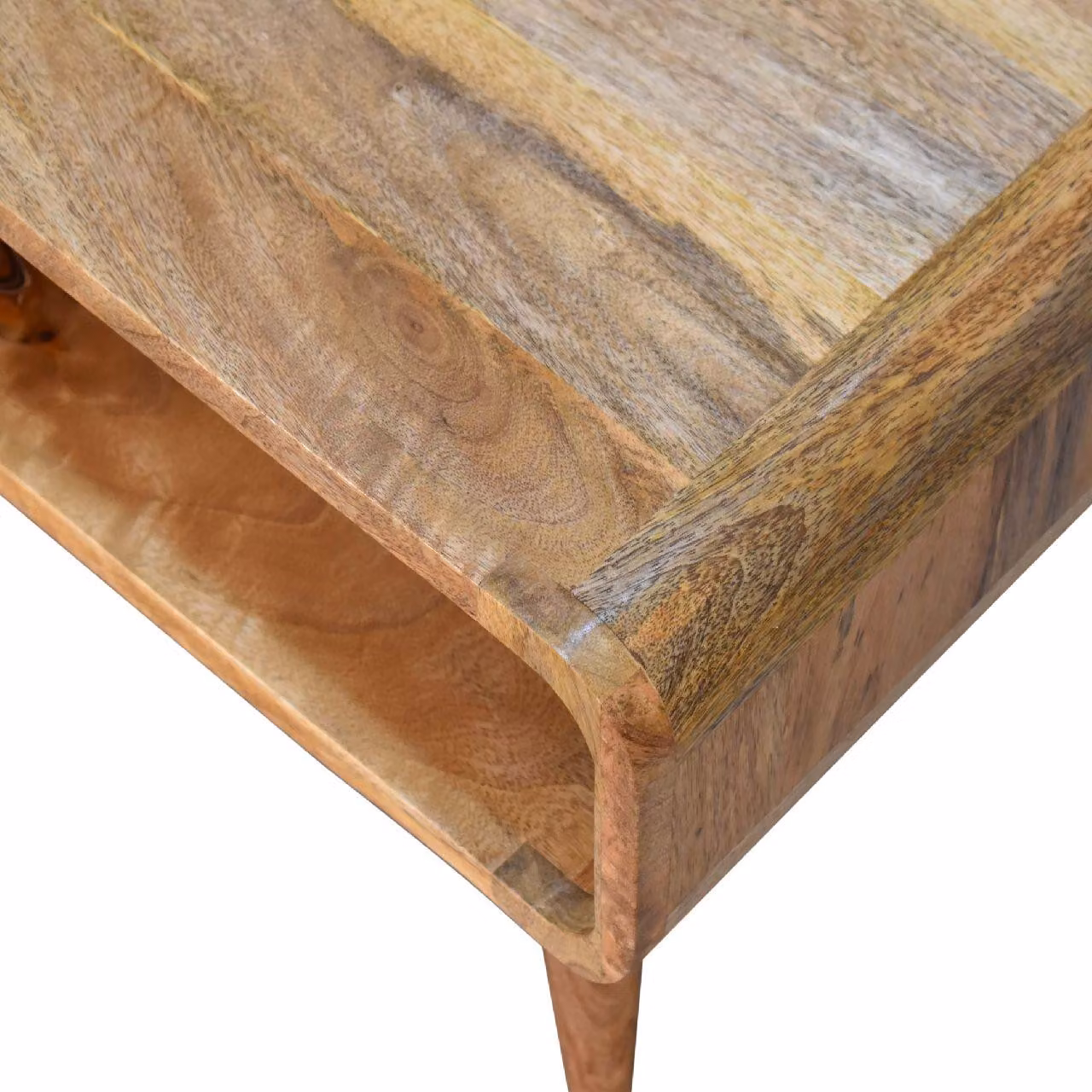 Aosom UK Solid Mango Wood Media Unit with Oak-Effect Finish and Open Shelf, Brown, W: 65 cm, D: 45 cm, H: 35 cm – 3