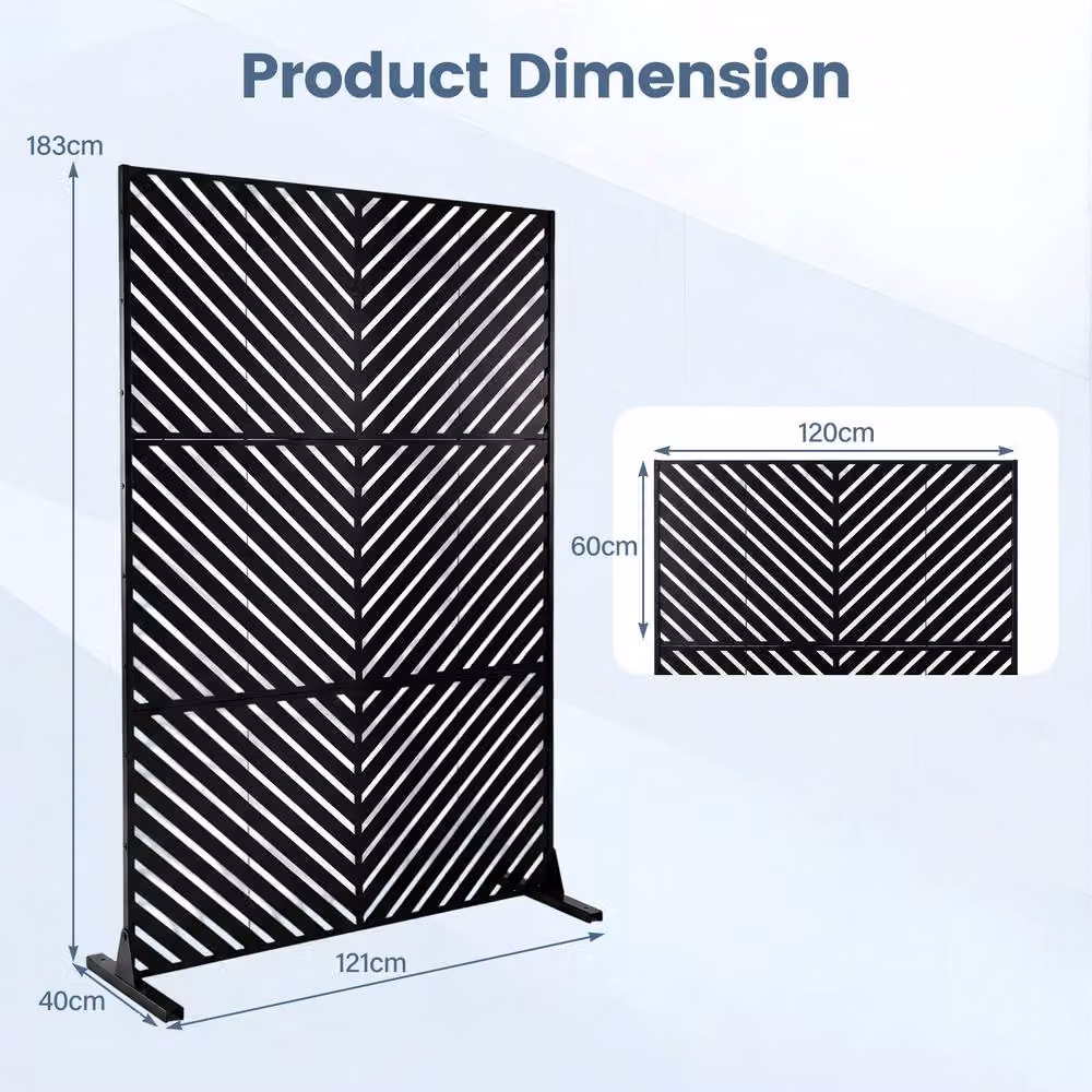 Costway Black Metal Privacy Screen Decorative Louvered Wall Divider, W/D/H: 120 x 40 x 183 cm – 2
