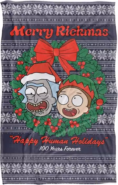 LOGOVISION Rick and Morty Merry Rickmas Ugly Christmas Sweater Super Soft Fleece Throw Blanket, Multicolour, W/D/H: 91 x 147 cm – 6