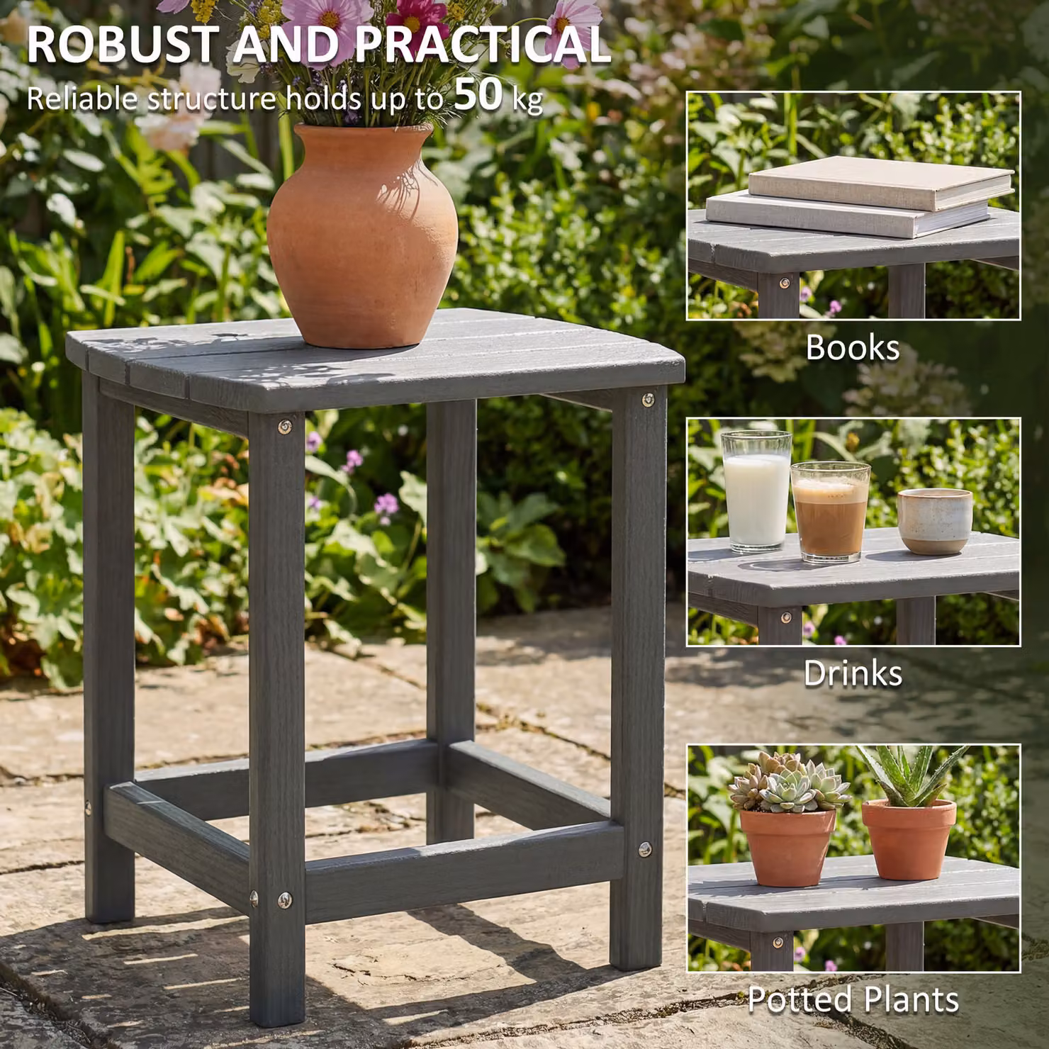 Outsunny Grey All-Weather Adirondack Outdoor Side Table for Garden and Terrace, W/D/H: 46 x 37 x 48 cm – 5