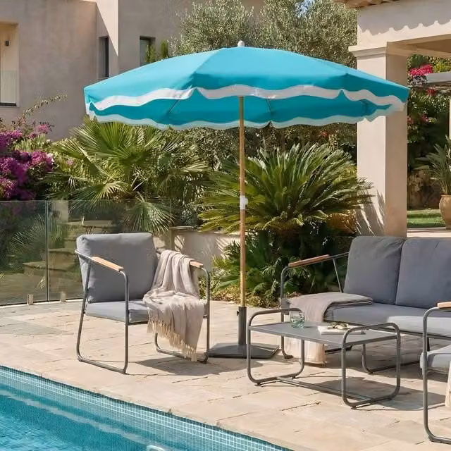 Wyld and Coco Turquoise Market Parasol with Polyester Canopy and Steel Pole, Diameter: 232 cm, Blue – 1