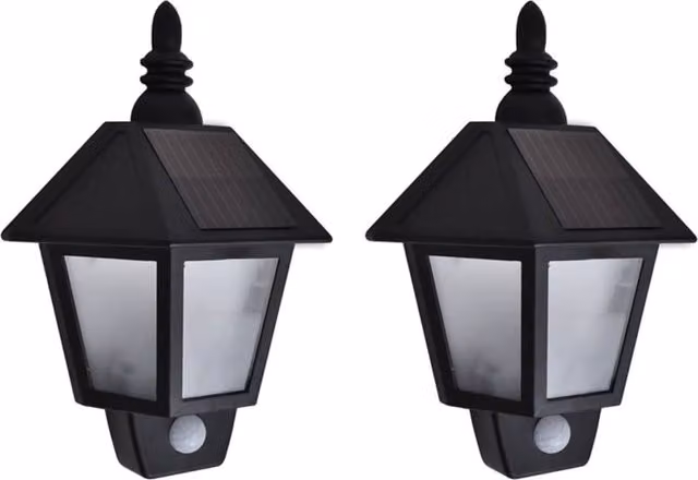 Berkfield Home Solar LED Wall Lamps with Motion Sensor, 2 Pack, Black – 1