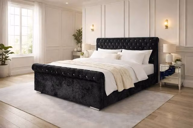 Paradise Beds Ltd Ripon Luxury Modern Ottoman Bed in Black Velvet, W/D/H: 180 x 200 cm