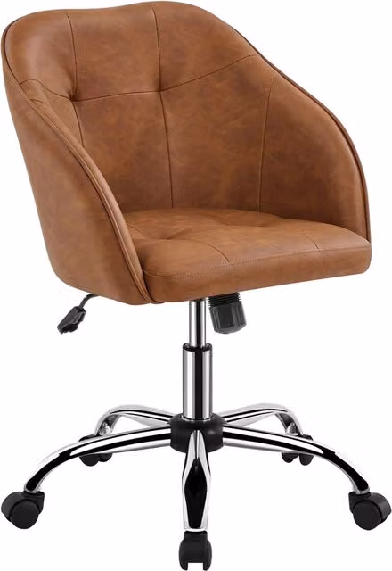 Yaheetech Modern Height Adjustable Swivel Task Chair in Brown Synthetic Leather