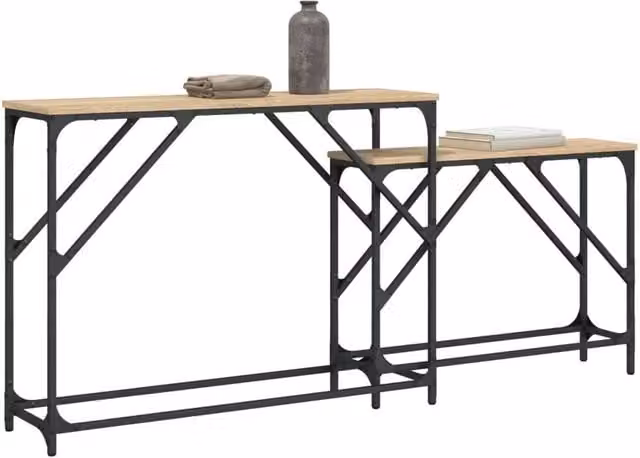 Berkfield Home Nesting Console Tables, 2 Piece Set in Sonoma Oak and Beige Engineered Wood – 1